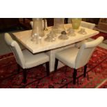 A faux marble rectangular form dining table, together with four cream leatherette dining chairs (5)