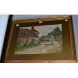 Tom Gough, (19th century) Shepherd leading his flock through a village, signed, watercolour, 34.