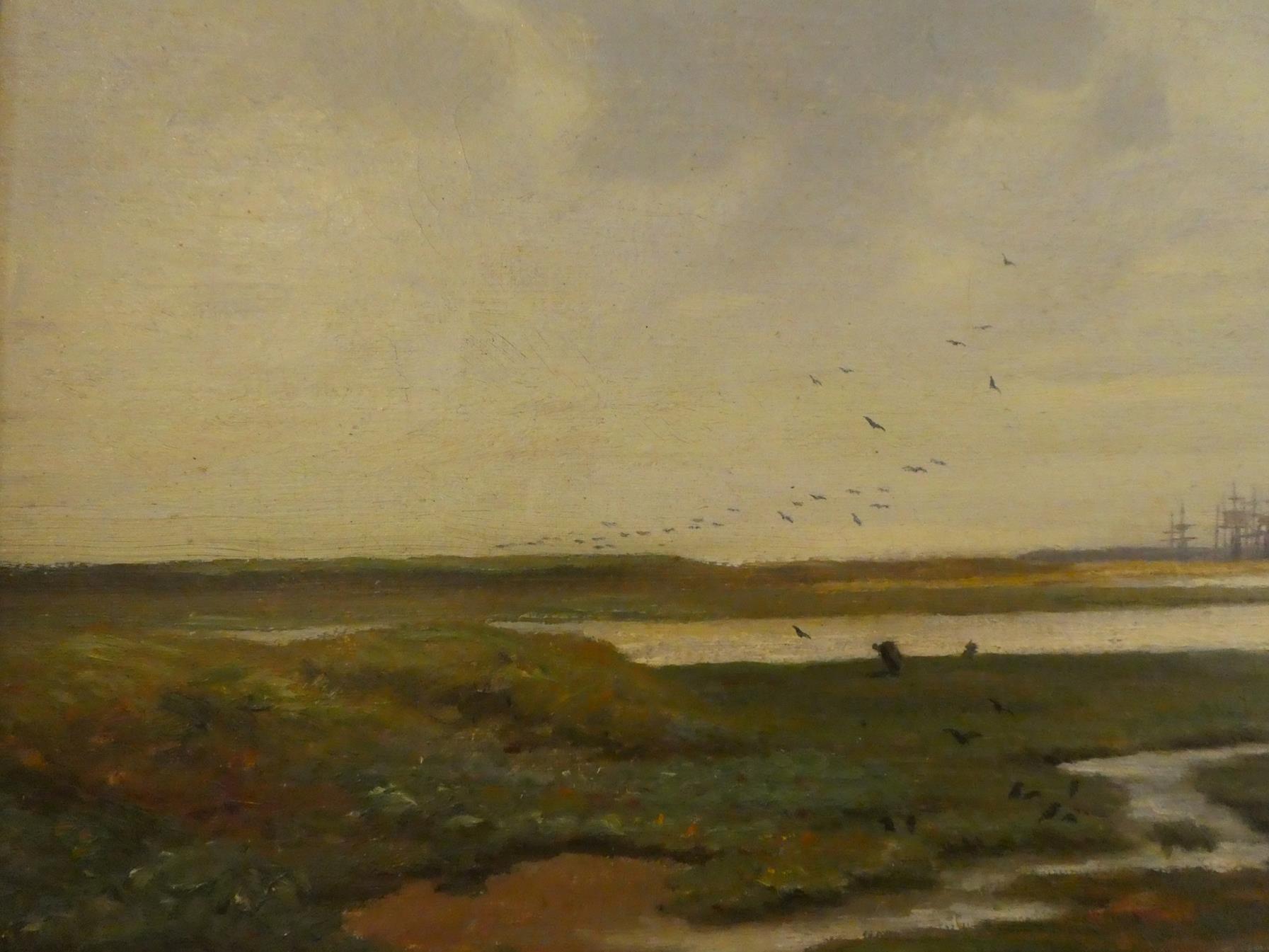 French School (19th century), Expansive landscape with distant shipyard, indistinctly signed and - Image 6 of 7