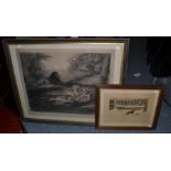 * Rosa Bonheur (1822-1899) Lions, pencil signed engraving, framed and glazed. 83cm by 104cm,