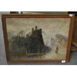 * Hardwick (19th century) Coastal view with castle, signed, oil on board, 46cm by 55cm