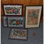 * A set of six 19th century pithpaper paintings of botanical studies, 20cm by 30cm together with a