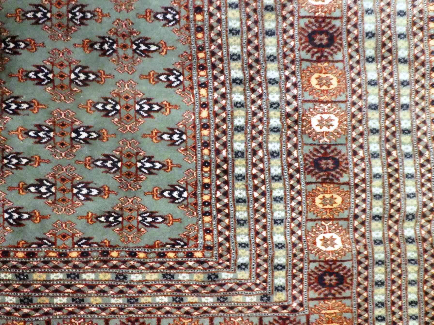 Lahore Bukhara carpet, the mint field with an all over design of Turkmen guls enclosed by multiple - Image 2 of 6