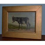 French school (19th century) study of a donkey, indistinctly signed and dated 1880, oil on board,