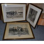 * Three 19th century prints of Napoleonic War subjects, after Messonier, framed and glazed (3)
