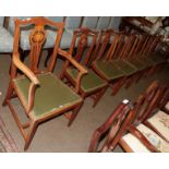 Seven George III style mahogany inlaid dining chairs, plus one carver (8)