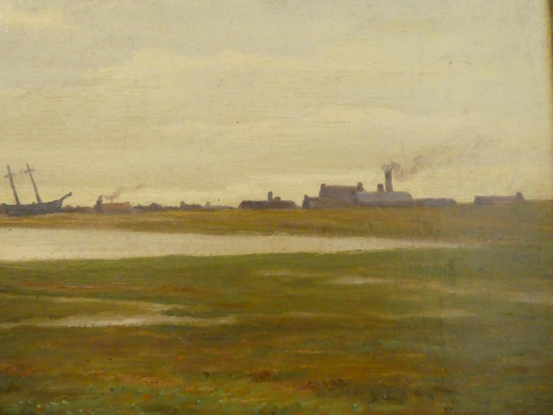 French School (19th century), Expansive landscape with distant shipyard, indistinctly signed and - Image 7 of 7