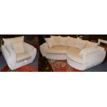 A Barker and Stonehouse three-seater sofa and a single armchair, upholstered in a cream velour