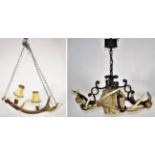 Antler Furniture: A Sika Deer Antler Mounted Chandelier, the metal frame supporting four Sika deer