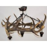 Antler Furniture: A Red Deer Antler Mounted Chandelier, circa late 20th century, constructed with