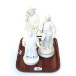 Three Victorian Parian bisque porcelain figures comprising a gardener, Wesley and a peasant boy with