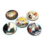 Five Moorcroft miniature dishes, various (5). Light surface scratches, 12cm