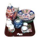Japanese Imari vase, three Japanese Imari plates, Wedgewood leaf plate, Chinese export vases etc