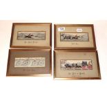 Four gilt-framed Stevengraphs, titled 'Full Cry', 'The First Point', 'The Last Lap', 'For Life of