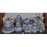 A large quantity of 19/20th century blue and white pottery and porcelain including meat plates etc
