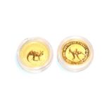 2 x Australia, $15, 1/10 oz .9999 Gold Coins featuring the 2000 and 2006 kangaroo types. Both