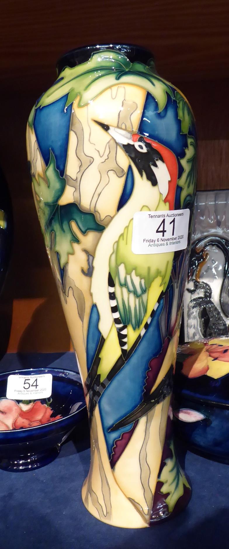 A Moorcroft green woodpecker vase. 26cm high. Good condition. - Image 7 of 7