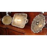 Three large silver plated trays (3)