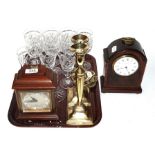 An Edwardian mahogany and cross-banded mantel clock, Mappin & Webb; an Elliott clock; a pair of