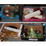 Four boxes including various colour carnival and pressed glass