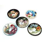 Five Moorcroft miniature dishes, various (5). All are first quality. 12cm diameter (x3), 11.8cm