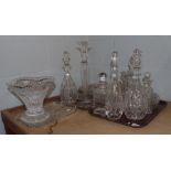 Cut glass, including decanters etc (on two trays)