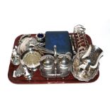 Miscellaneous silver and plate including cased set of spoons, hairbrush etc. Various dates and makes