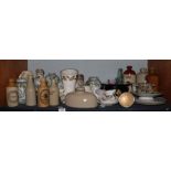 A shelf of ceramics including Royal Corona ware, Arthur Wood wall pocket and other items