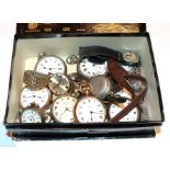 Two gold plated Waltham pocket watches, nickel plated pocket watches, four gents wristwatches, three
