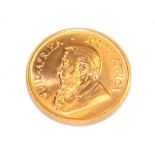 South Africa, 1974 Krugerrand. 1 oz. fine gold (.999). Obv: Bust of Paul Kruger left. Rev: