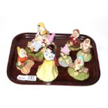 Royal Dalton Snow White and the Seven Dwarves figures; Grumpy's bath time, Snow White, Doc,