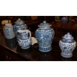 A group of 20th century Chinese blue and white porcelain comprising three baluster jars and