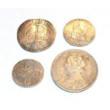 A micellany of 4 x Silver Coins consisting of: Elizabeth I, 1600 Sixpence, mintmark 0. Bust 6c