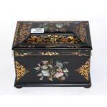 Victorian papier mache tea caddy, with key