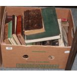 A box of 19th century and later books including Dickens works, Le Moniteur, A Pleasing Instructor