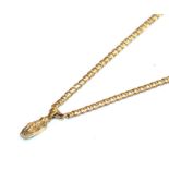 A gold nugget pendant on a curb link chain, both unmarked, pendant length 2.5cm, chain length 56cm .