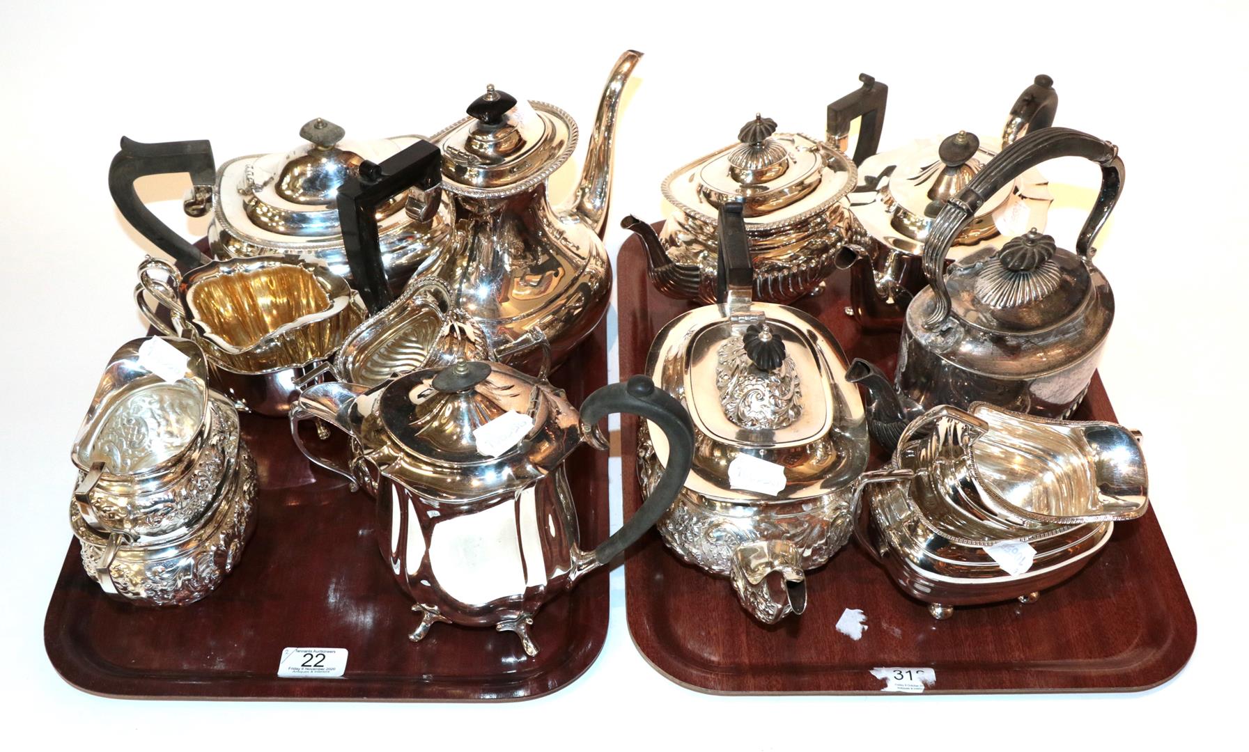 A collection of various plated tea sets (15)