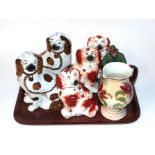 Victorian Staffordshire King Charles spaniels, glass, decorative ceramics etc (tray and three