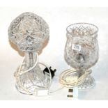 A cut glass mushroom table lamp and a cut glass table lamp (2)