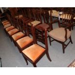 An 18th century Provincial fruitwood and ash dining chair; four Chippendale style dining chairs