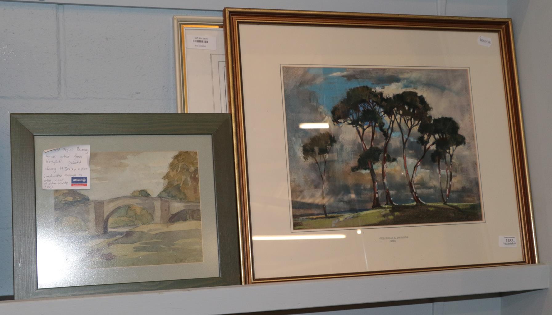 Frederick C Davison, RBA, Trees in a landscape together with Norman Jackson, watercolour '