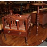 A Regency mahogany four-division Canterbury on turned legs; and a late George III dish-top tripod