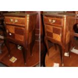 A pair of French style Kingwood and parquetry decorated bedside cabinets, with gilt-metal mounts