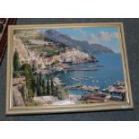 A Romano (20th/21st century) Italian ''Amalfi'' Signed and inscribed verso, oil on canvas 49cm by