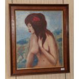 Tom Keating (1917-1984) Tahitian girl with red flower in her hair (after Gauguin) Signed, oil on