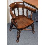 A smoker's bow armchair, together with a quantity of decorative ceramics and ornamental items