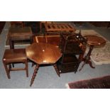 A group of occasional furniture to comprising a coffee table; an oak luggage rack; a 19th century