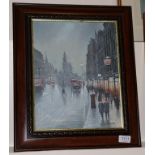 Steven Scholes (b.1952) ''The Strand, London 1958'' Signed, inscribed verso, oil on board, 34.5cm by