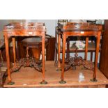 A pair of reproduction Chippendale style lamp tables