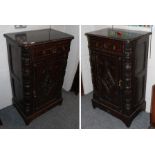 A pair of Victorian carved oak side cabinets, 67cm by 45cm by 111cm